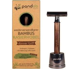 Pandoo Safety Razor with Holder and Bamboo Handle Zero-Waste Shaver for Men and Women Closed Comb - Plastic-Free Includes eBook and 10 Blades