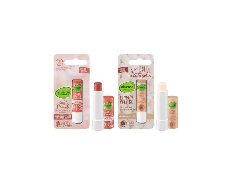 alverde NATURKOSMETIK Lip Care Set: Soft Pearl Lip Balm with Delicate Shine 4.8g + It's Cold Outside Intensive Lip Balm 4.8g