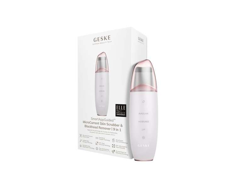 GESKE SmartAppGuided MicroCurrent Skin Scrubber & Blackhead Remover 9 in 1 Skincare Tools Face Cleaning Anti Aging and Cleansing Professional Face Lift Blackhead Remover Starlight