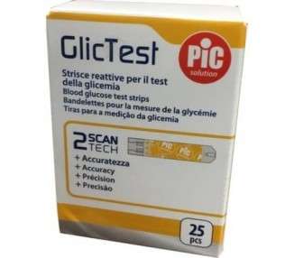 Pic GlicTest Glucose Test Strips 2 Scan Tech 25 Pieces