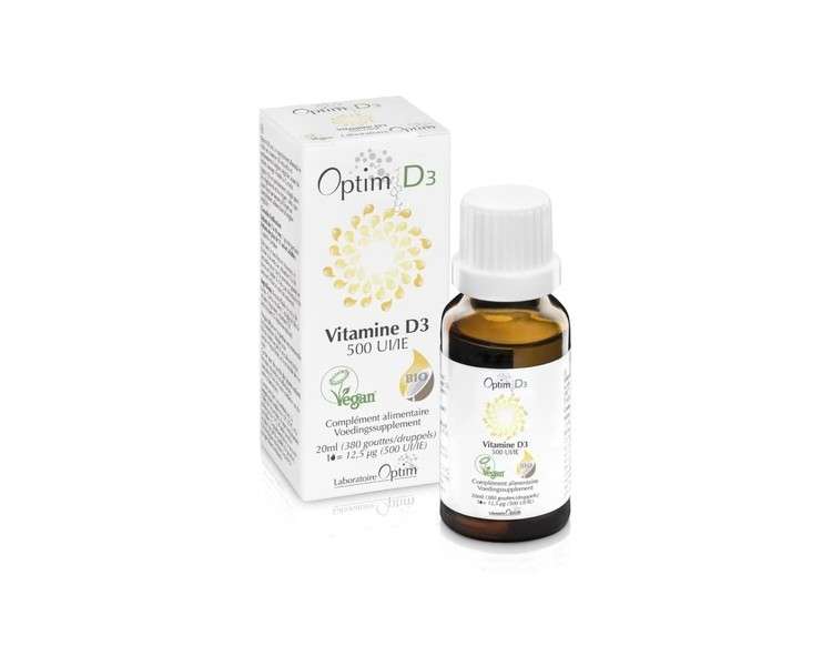 Plant-Based Vitamin D Supplement Vegan Vitamin D3 500 IU per Drop in Coconut Oil Children Adults Optim D3