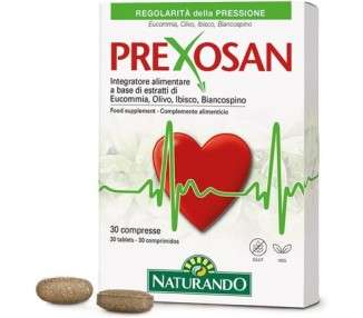 Naturando Prexosan Food Supplement for Pressure Regularity with Hawthorn, Hibiscus, Eucommia and Olive 30 Tablets