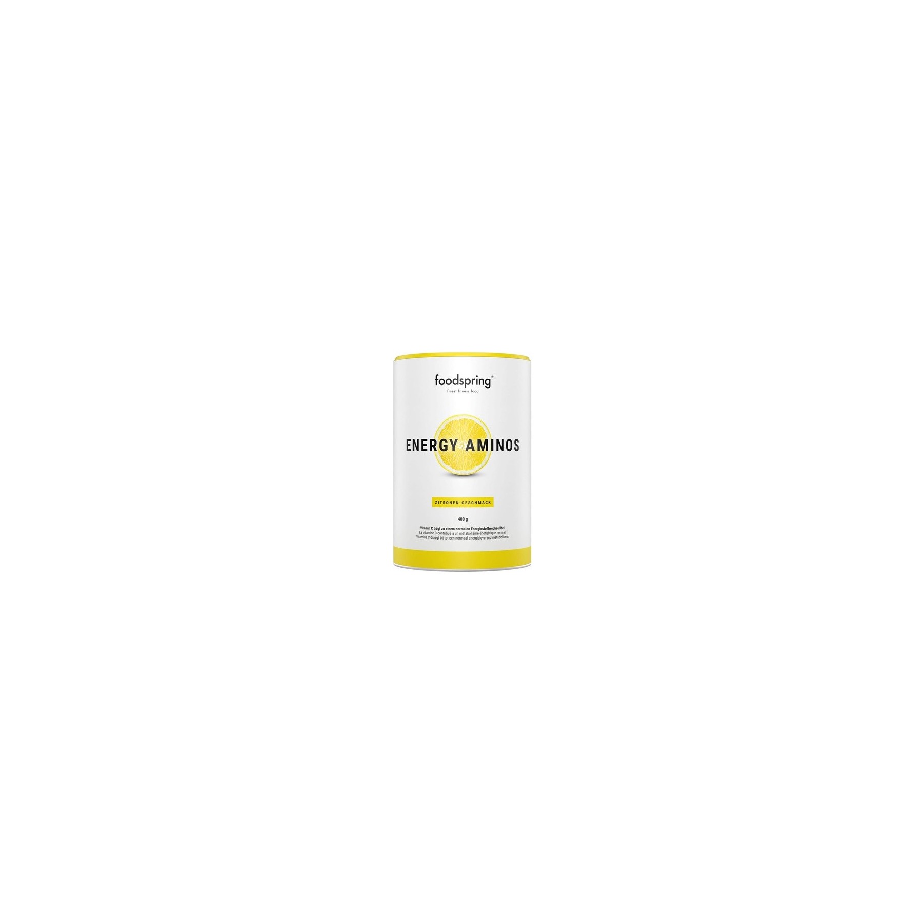 Foodspring Energy Aminos Lemon Pre-Workout Drink with Plant-Based BCAAs, High-Dose Caffeine, Vitamins C, B3, B12 400g