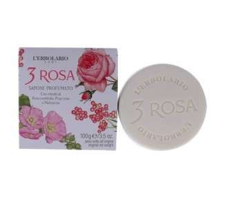 L'Erbolario 3 Rose Perfumed Bar Soap Enriched With Natural Ingredients and Aromatic Fragrances 3.5oz - Pack of 3