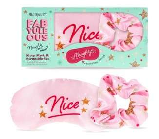 MAD Beauty FabYuleOus Christmas Reversible Naughty or Nice Sleep Mask and Scrunchie Set Soft and Comfortable for a Good Nights Sleep Cute Novelty Eye Shade Sleep Soundly Hair Scrunchie Ponytail Hold