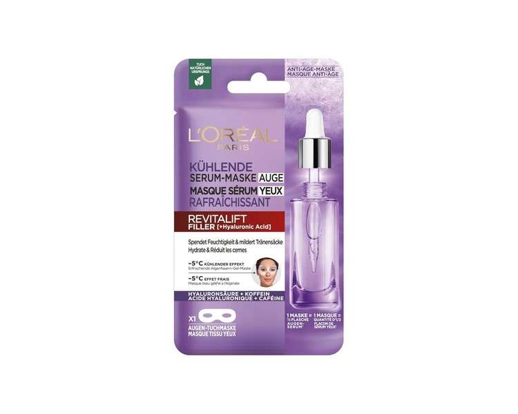 L'Oréal Paris Cooling Eye Mask for Radiant Eye Area with Micro Hyaluronic Acid and Caffeine Revitalift Filler Eye Cloth Mask 1 count