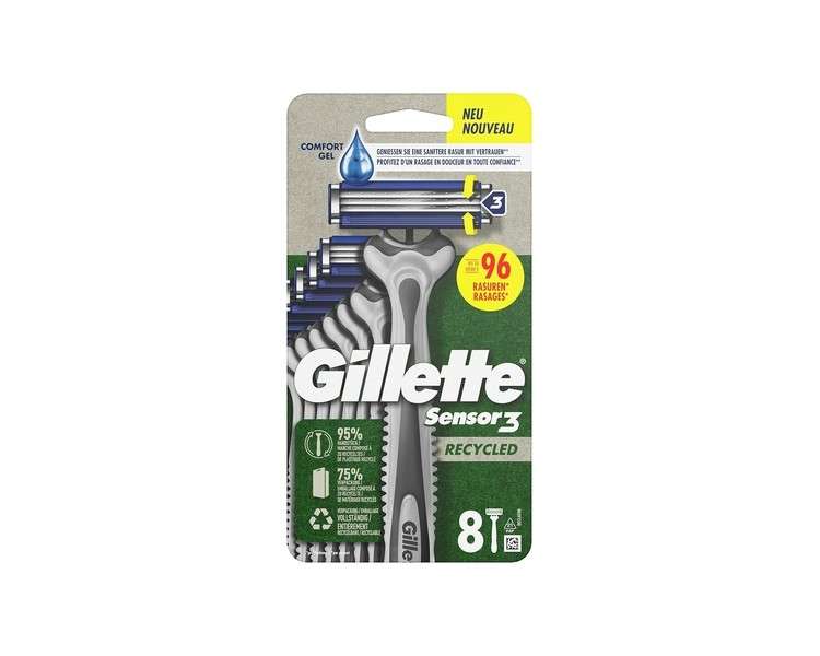 Gillette Sensor3 Recycled Disposable Razor 8 Razors with 3-Blade