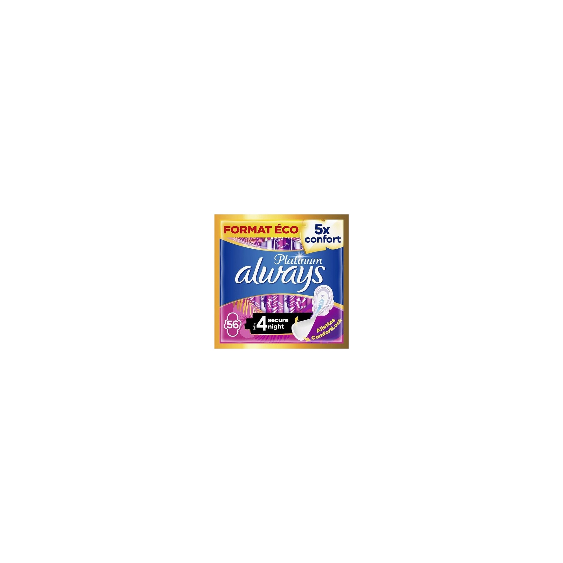Always Platinum Sanitary Pads with Wings Size 4 Rich Flow Eco-Format 56 Individual Wrappers 5 Comfort Sizes