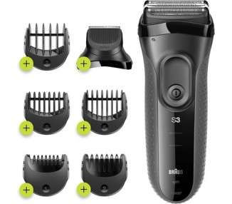 Braun Series 3 3-in-1 Electric Shaver with Beard Trimmer and 5 Comb Attachments - Black/Grey