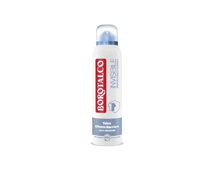 Borotalco Blue Invisible Spray Deodorant Formula without Alcohol with Talc Barrier Effect 150ml
