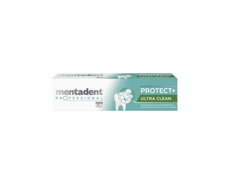 Mentadent Professional Protect+ Ultra Clean Toothpaste Remineralizes and Removes Plaque with Bio-Compatible Minerals and Gentle Microgranules 75ml
