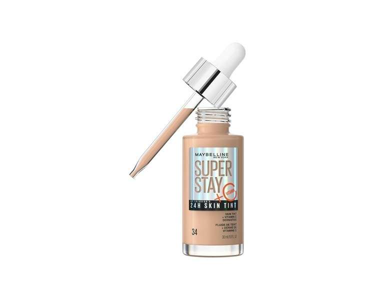 Maybelline Super Stay Skin Tint Foundation with Vitamin C Long-Lasting up to 24H Vegan Formula Shade 34 30ml