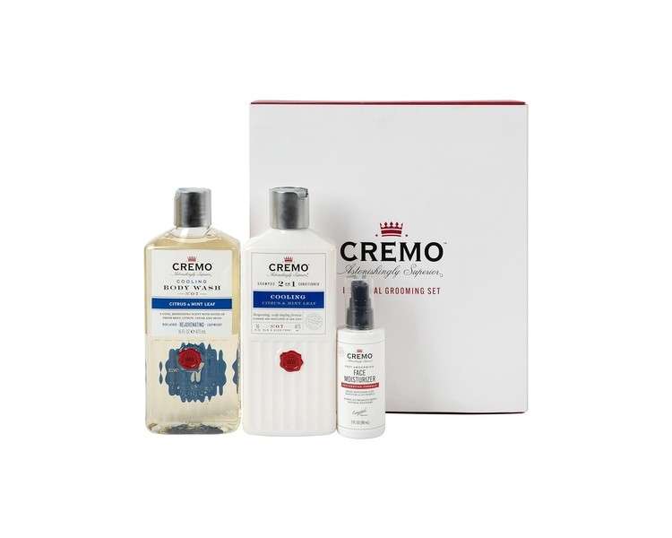 Cremo Grooming Gift Set Kit for Men Shower Gel 2 in 1 Shampoo and Conditioner Face Moisturizer