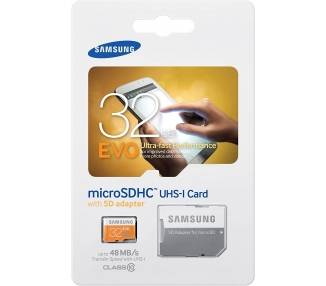 Tarjeta Micro Sd Samsung Evo 32Gb, 48 Mb/S, Uhs-I, Con Adaptador