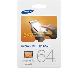 Tarjeta Micro Sd Samsung Evo 64Gb, 48 Mb/S, Uhs-I, Con Adaptador