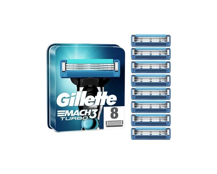 Gillette Mach3 Turbo Razor Blades 8 Replacement Blades for Men - Pack of 8