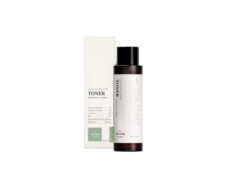 VILLAGE11FACTORY Active Clean Toner AHA BHA for Acne and Oily Skin 4.06 fl oz/120ml