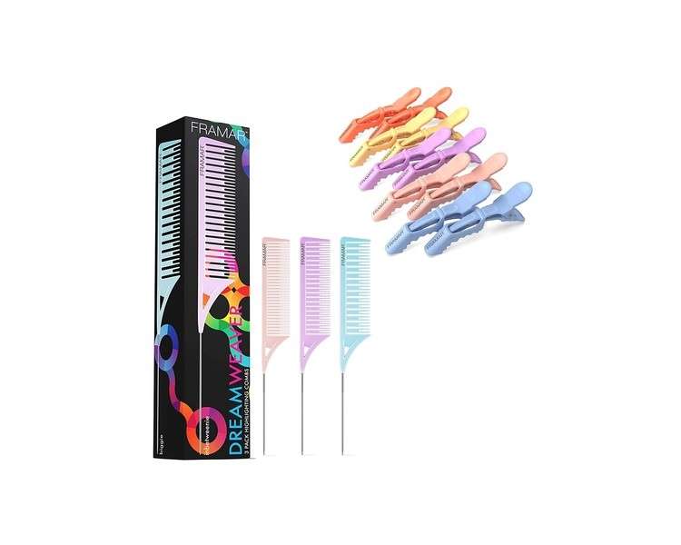 FRAMAR Dreamweaver Highlight Comb Set with FRAMAR Pastel Alligator Hair Clips 10 Pack