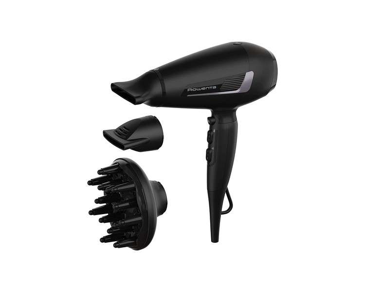 Rowenta CV8825 Pro Expert Hair Dryer | 2100W AC Pro Motor | Quick Drying | Tourmaline Coating for Brilliant Shine | Easy to Use | Cool Shot | Accessories | Black