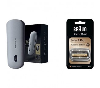 Braun PowerCase Electric Shaver Charging Case for Series 9 & 8 Shavers with 50% More Battery and Replacement Head 94M - Silver