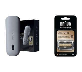 Braun PowerCase Electric Shaver Charging Case for Series 9 & 8 Shavers with 50% More Battery and Replacement Head 94M - Silver
