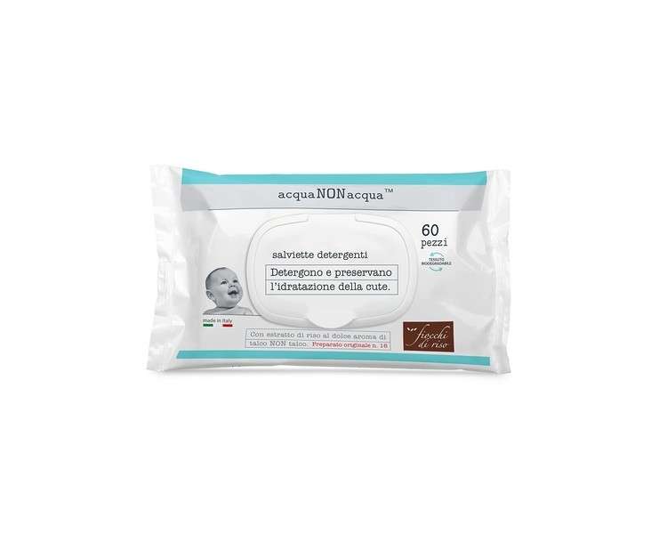 Fiocchi di Riso Water-Resistant Cleansing Wipes 60 Pieces with Plaque - Banana Scented - Cleanses and Preserves Skin Moisture and Soothes Redness