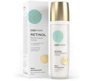 Cosphera Retinol Performance Cream 50ml with Hyaluronic Acid - High-Dose Vegan Day and Night Cream for Face, Neck, and Eyes - Anti-Wrinkle Moisturizing Treatment for Women and Men