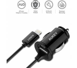 Chargeur Aukey CC-C5, double double USB, Lightning pour iPhone 11 Pro Max X XS XR, noir  - 1