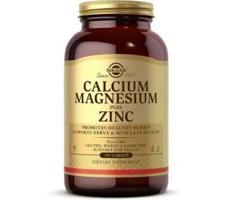 Solgar Calcium Magnesium Plus Zinc Tablets 250 Tablets - Supports Healthy Bones Teeth & Muscles and Nervous System - Vegan