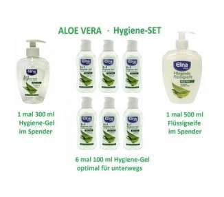Elina Med Aloe Vera Liquid Soap and Hygiene Gel Set - 8 Pieces for Travel and On-the-Go