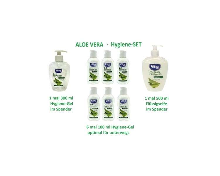 Elina Med Aloe Vera Liquid Soap and Hygiene Gel Set - 8 Pieces for Travel and On-the-Go