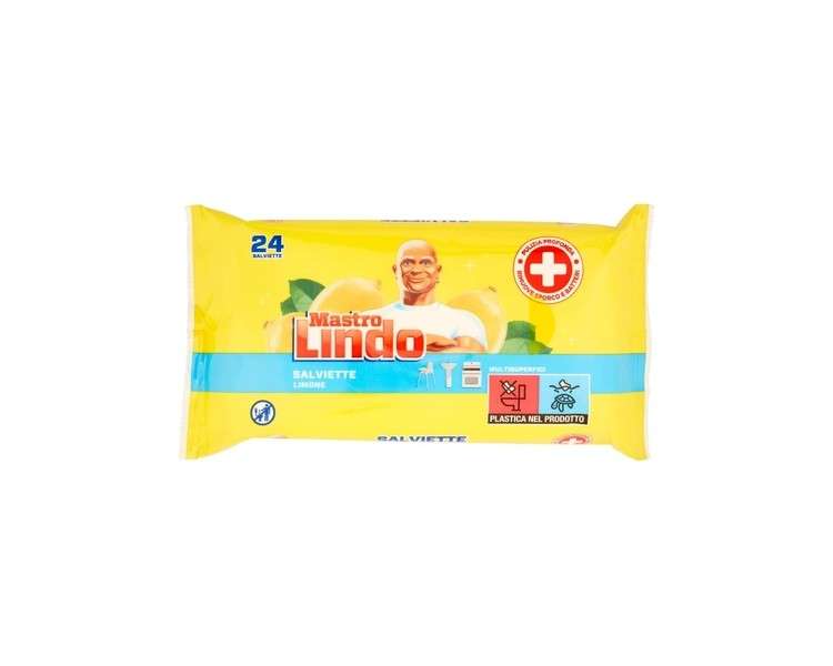 Mastro Lindo Lemon Hygienic Wipes 24 Wipes All Surfaces Fresh Clean Scent