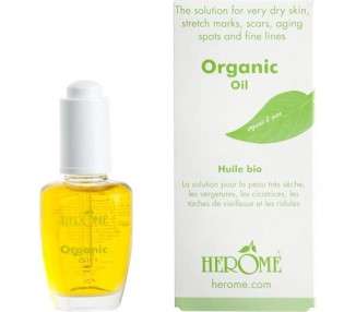 Herome Organic & Pure Oil Skin Oil - For Dry And Sensitive Skin - Helps Against Stretch Marks, Scars, Age Spots And Wrinkles - 30ml