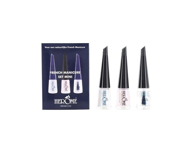 Herome French Manicure Set Mini 3x4ml 3-Step French Manicure Set Includes Clear Pink Nail Polish Whitener and Top Coat Travel Size Kit Pink