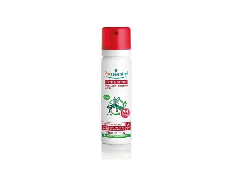 Puressentiel Bite & Sting Repellent Soothing Spray 75ml - Mosquito Insect Fly Tick Repellent - Effective Up To 7 Hours - 100% Plant Origin - Deet Free - Child Safe