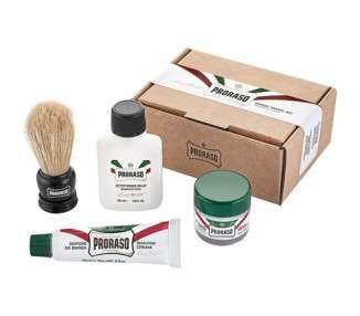Proraso Travel Sized Shaving Kit for Men Pre-Shave Cream, Shaving Cream, After Shave Balm & Boar-Bristle Brush for All Skin Types