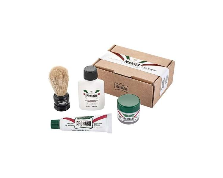 Proraso Travel Sized Shaving Kit for Men Pre-Shave Cream, Shaving Cream, After Shave Balm & Boar-Bristle Brush for All Skin Types