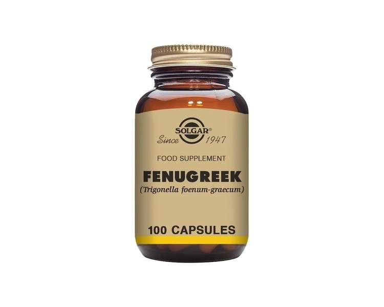 Solgar Fenugreek Vegetable Capsules 100 Pack - Aids Digestion and Soothes Stomach - Suitable for Daily Use - Vegan and Gluten Free