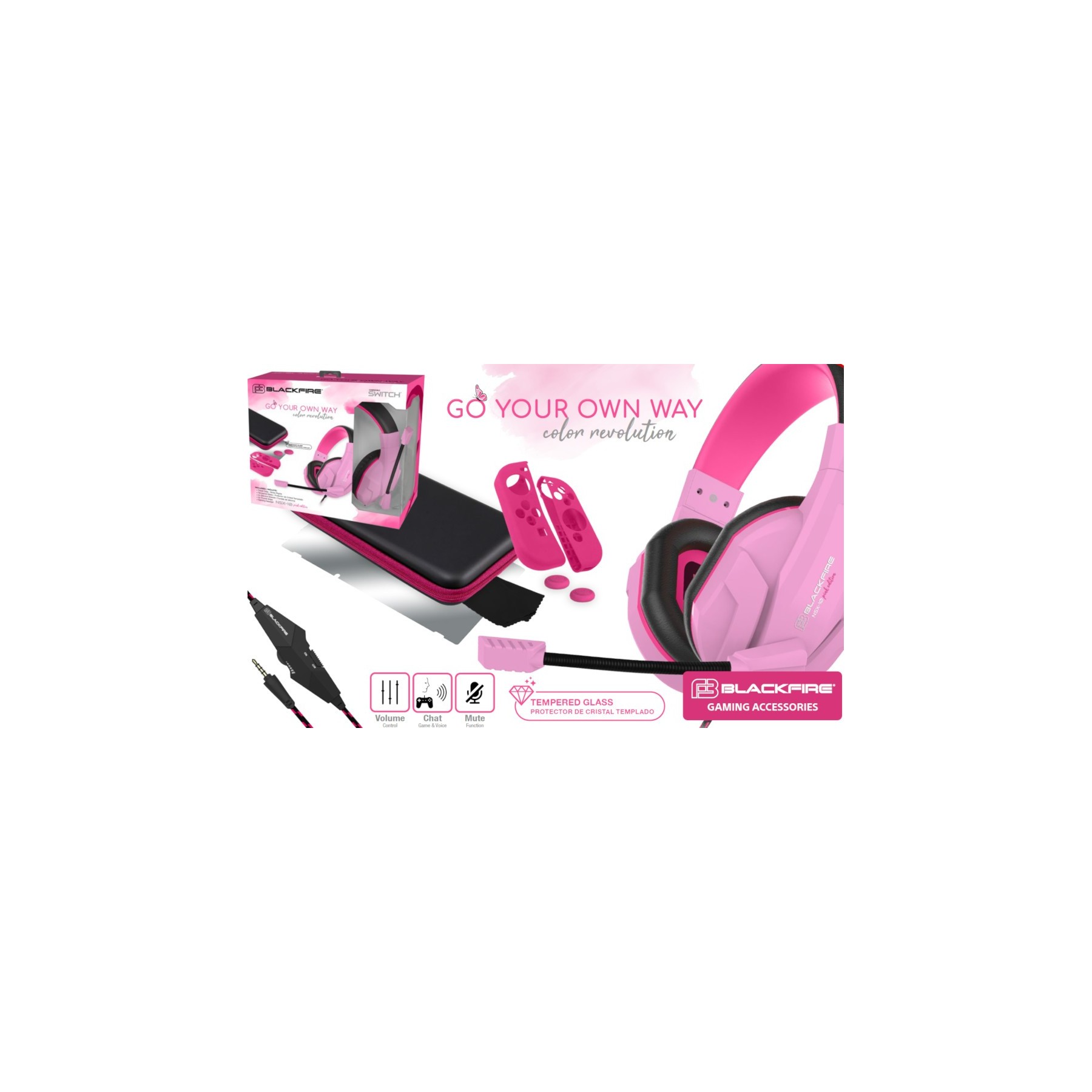 BLACKFIRE PINK EDITION PACK NSX-10 (BOLSA RIGIDA/CRISTAL TEMPLADO/2 FUNDAS SILICONA/2 GRIPS/HEADSET)