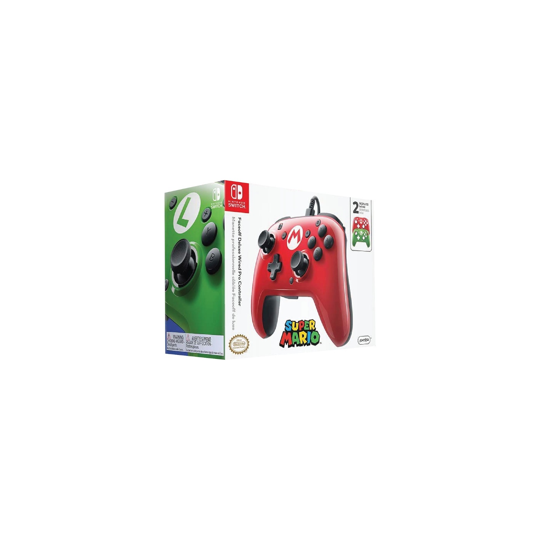 PDP FACEOFF DELUXE WIRED PRO CONTROLLER SUPER MARIO + 2 CARCASAS MARIO & LUIGI (OFICIAL)