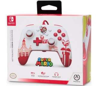 POWER A ENHANCED WIRED CONTROLLER SUPER MARIO WHITE & RED (BLANCO/ROJO)