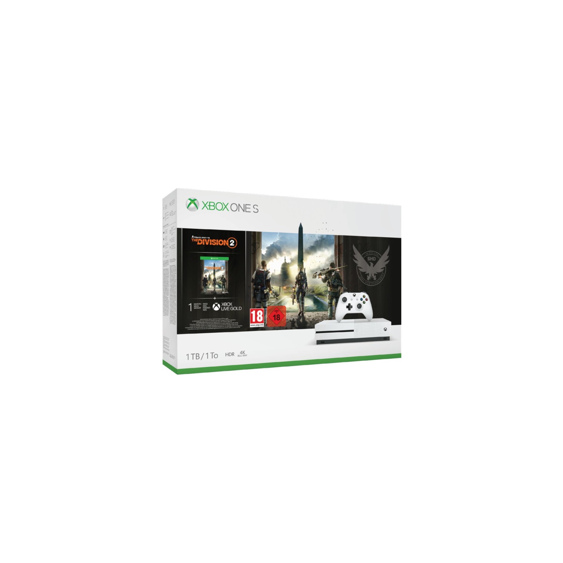 1 TB/TO XB ONE S BLANCA + TOM CLANCY’S THE DIVISION 2+1 MES XBOX LIVE GOLD