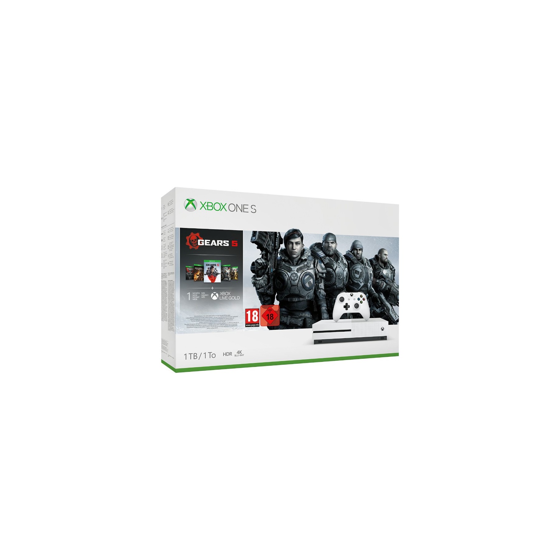 1 TB/TO XB ONE S BLANCA  + GEARS OF WAR 5 +1 MES XBOX LIVE GOLD