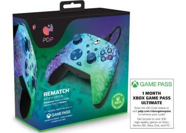 PDP REMATCH WIRED CONTROLLER GLITCH GREEN + GAME PASS 1 MES (XBONE)