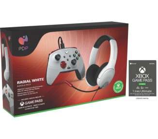 PDP BUNDLE RADIAL WHITE (WIRED CONTROLLER + GAMING HEADSET) + GAME PASS 1 MES (XBONE)