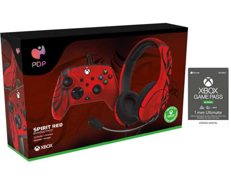 PDP PACK SPIRIT RED (WIRED CONTROLLER + GAMING HEADSET) + GAME PASS 1 MES (XBONE)