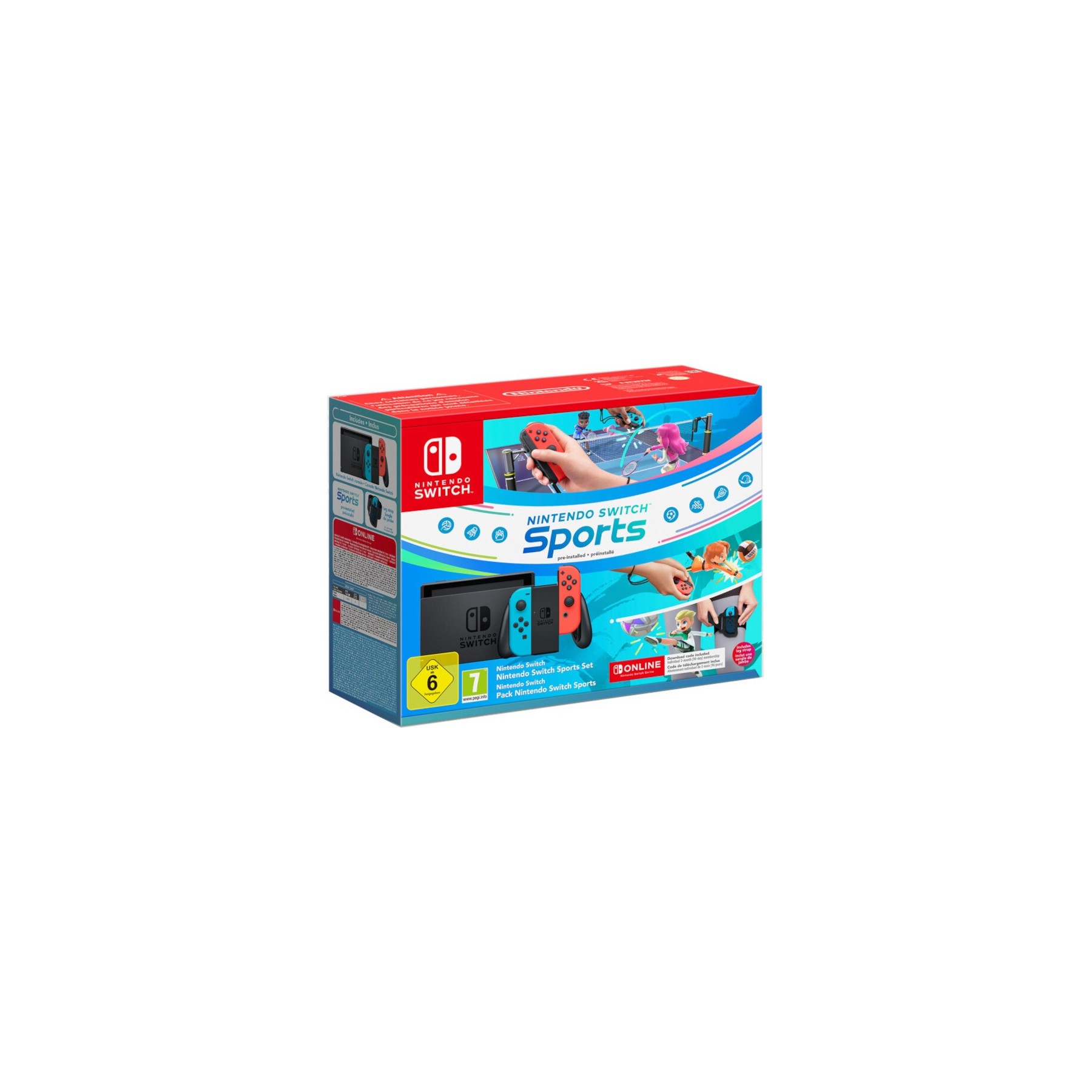 AZUL NEON/ROJO NEON (BLUE/RED) + NINTENDO SWITCH SPORTS + CINTA PIERNA + SUSCRIPCIÓN 3 MESES