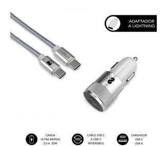 h2Cargador Coche Dual PD20WQC30C to C Lightning cable Silver h2divpCargador de Coche con dos Puertos USB C USB A para cargar do