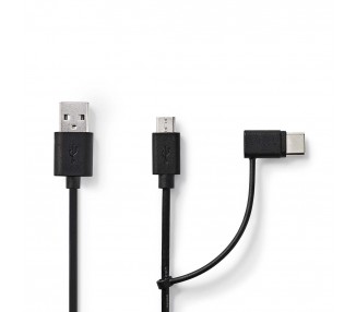 NEDIS CABLE 2 EN 1 USB 2.0 | USB-A MACHO | USB MICRO-B MACHO |USB-C MACHO | 480 MBPS| 1.00M| NEGRO