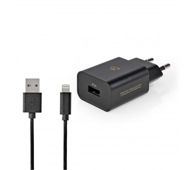 NEDIS CARGADOR |1X 2.4 A |USB-A | LIGHTNING DE 8 PINES (SUELTO) CABLE| 1.0M/12W NEGRO